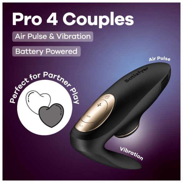 Satisfyer Pro 4 Couples - luchtdruk vibrator voor koppels - zwart