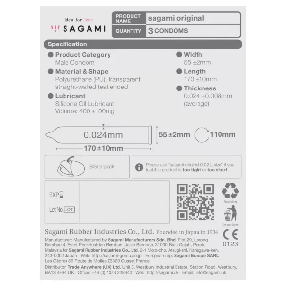 Sagami Original 0.02 - condoom - 55mm - 3 stuks