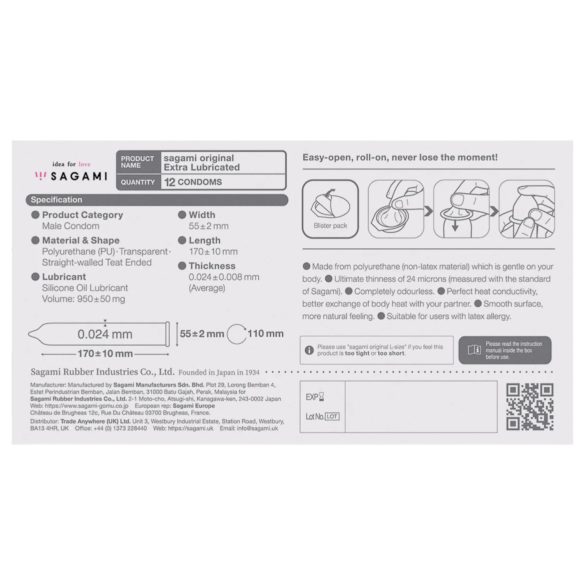 Sagami Original 0.02 - condoom extra glijmiddel - 55mm - 12 stuks