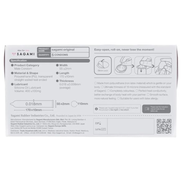 Sagami Original 0.01 - condoom - ultradun - 55mm - 5 stuks