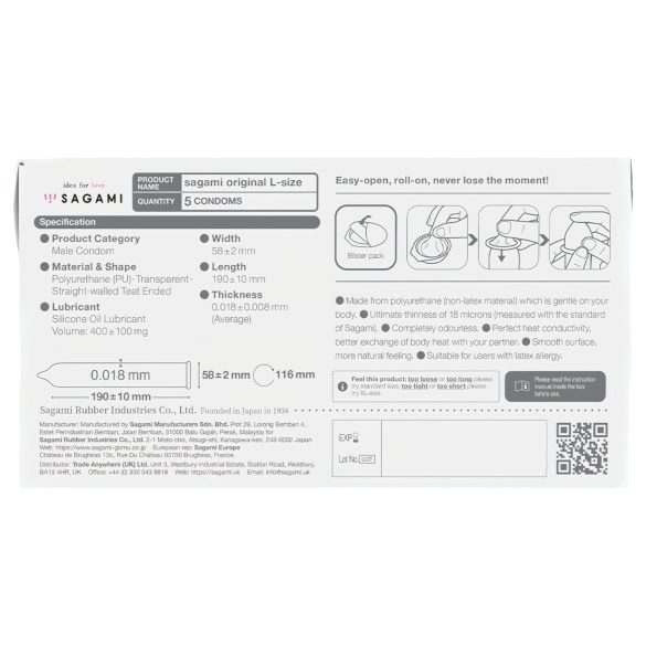 Sagami Original 0.01 L - condoom - ultradun - 58mm - 5 stuks