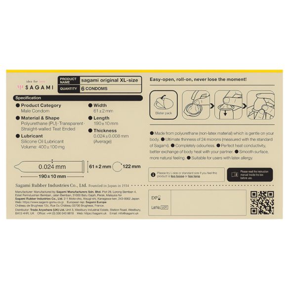 Sagami Original 0.02 XL - condooms - 61mm - 6 stuks