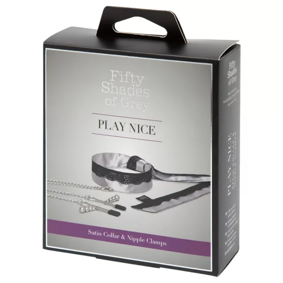 Vijftig tinten grijs Play Nice - tepelklemmen met halsband (zilver)
