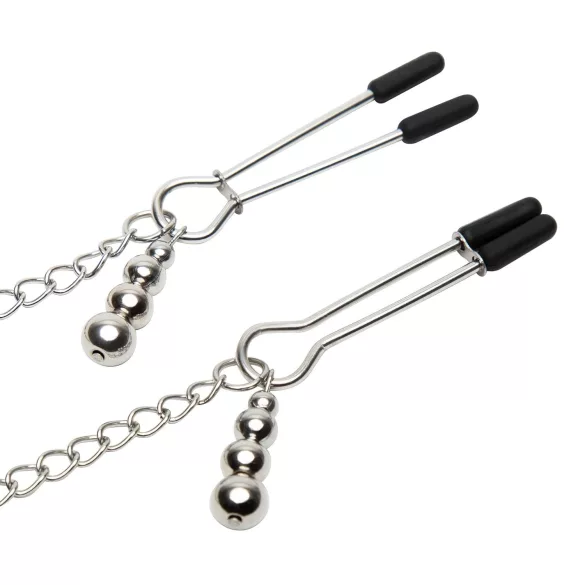 Vijftig tinten grijs Play Nice - tepelklemmen met halsband (zilver)