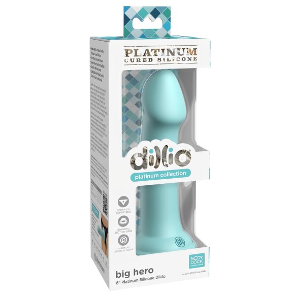 Dillio Grote Held - zuignap dildo (17 cm) - turkoois
