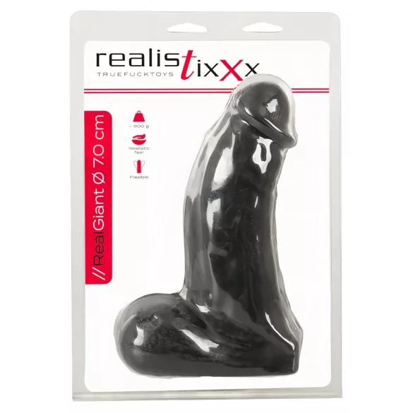 Realistixxx Real Giant - dildo met ballen - 22 cm - zwart