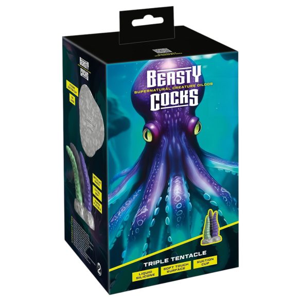 Beasty Cocks - dildo met drie tentakels - siliconen - paars