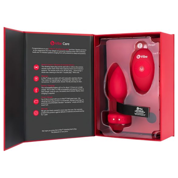 b-vibe heart - oplaadbare, draadloze anale vibrator (rood)