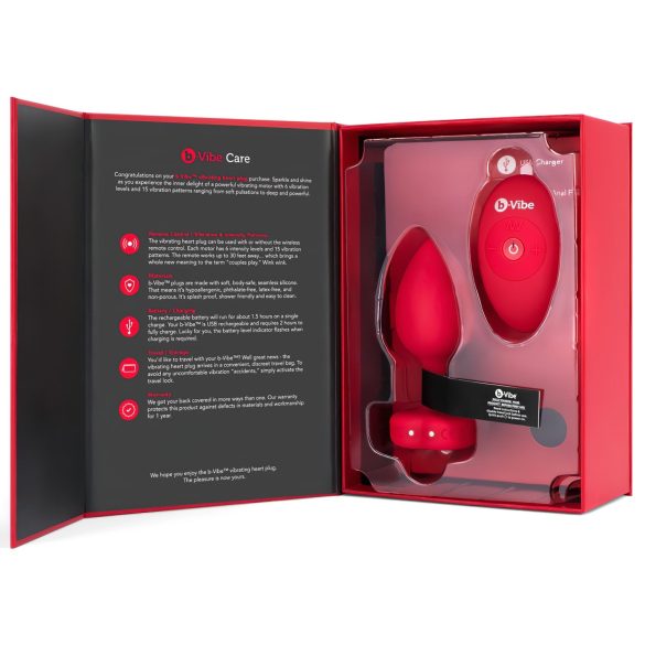 b-vibe heart - oplaadbare, draadloze anale vibrator (rood)