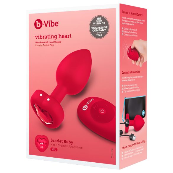 b-vibe heart - oplaadbare, draadloze anale vibrator (rood)