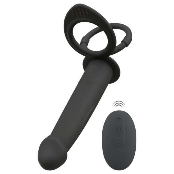 Black Velvet Dubbel P - Strap-on anaal vibrator (zwart)