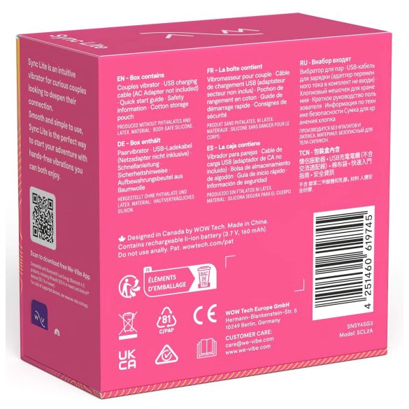 We-Vibe Sync Lite - koppel vibrator - app bestuurbaar - roze