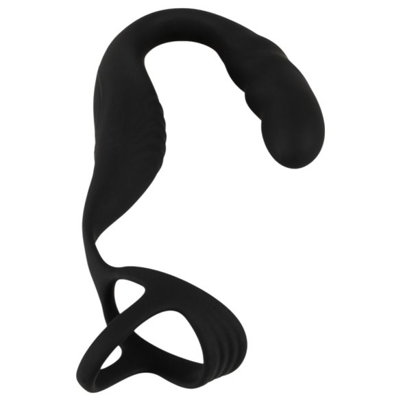 Rebel - prostaat vibrator met penis- en balring - siliconen - zwart