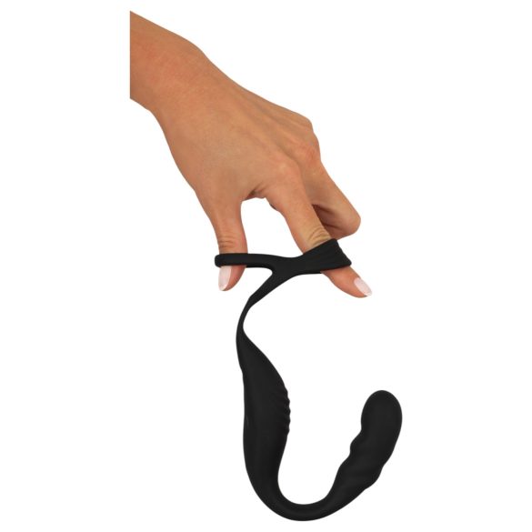 Rebel - prostaat vibrator met penis- en balring - siliconen - zwart