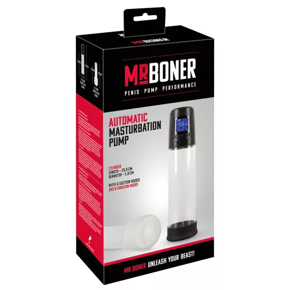 Mister Boner - automatische penispomp - oplaadbaar - zwart/transparant