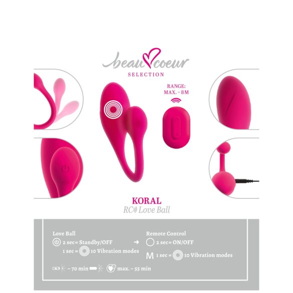 Beau Coeur Koral - vibrerend ei met afstandsbediening (roze)