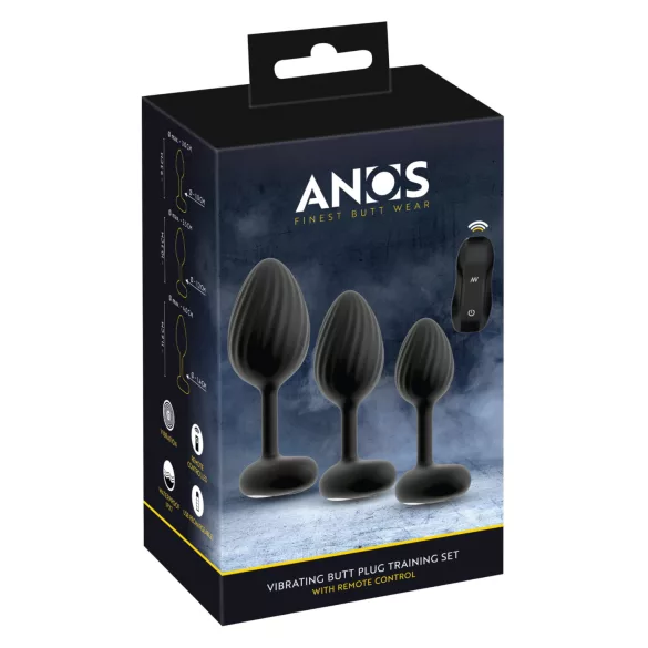 ANOS - vibrerende buttplug set - siliconen - zwart