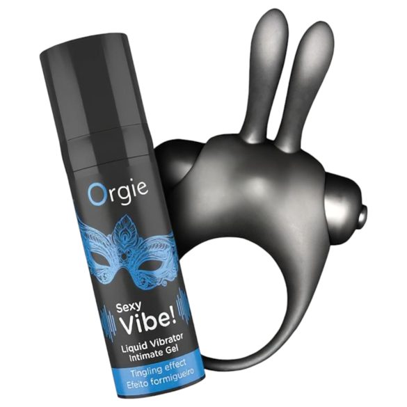 Orgie Bunny - vibrerende penissieraden set (zwart)