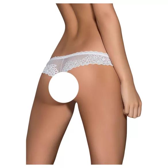 Obsessive Alabastra - open dames string - bloemen kant strikje - wit - L/XL