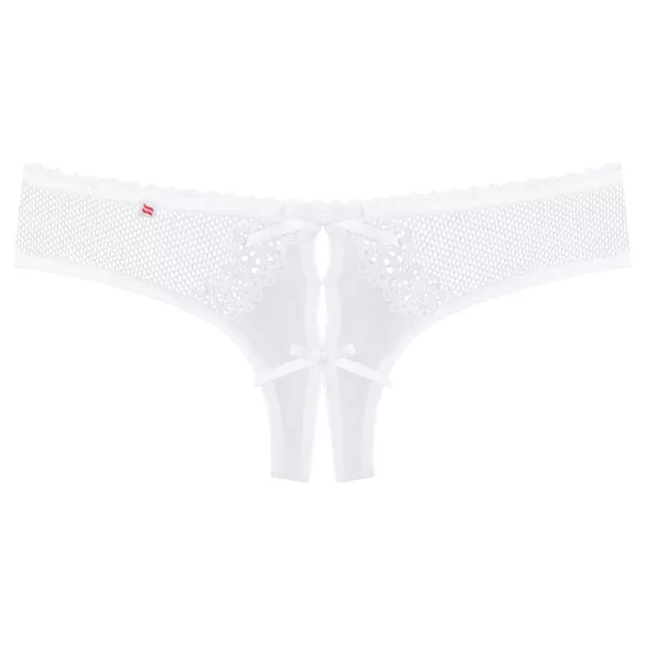 Obsessive Alabastra - open dames string - bloemen kant strikje - wit - L/XL