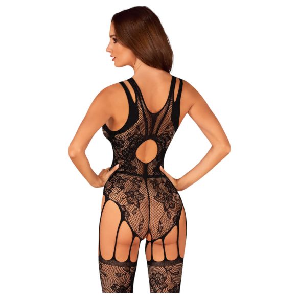 Obsessive - open net body met bloemenprint - zwart - S-L