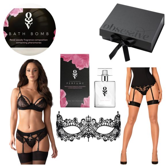 Obsessive Wonderia - lingerie cadeau box - 6-delig (zwart) - L/XL