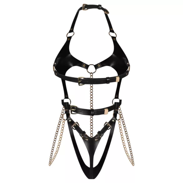 Obsessive Anyya - body met bandjes en kettingen in leerlook (zwart)