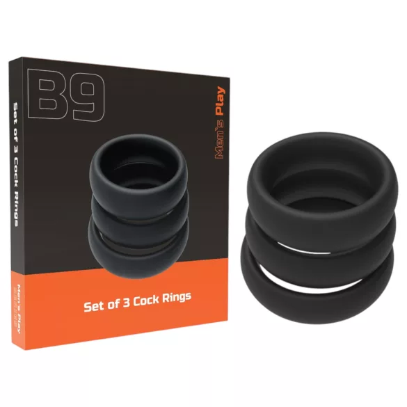 Erospace Men's Play - zwarte dikke penisringen set (3 stuks)
