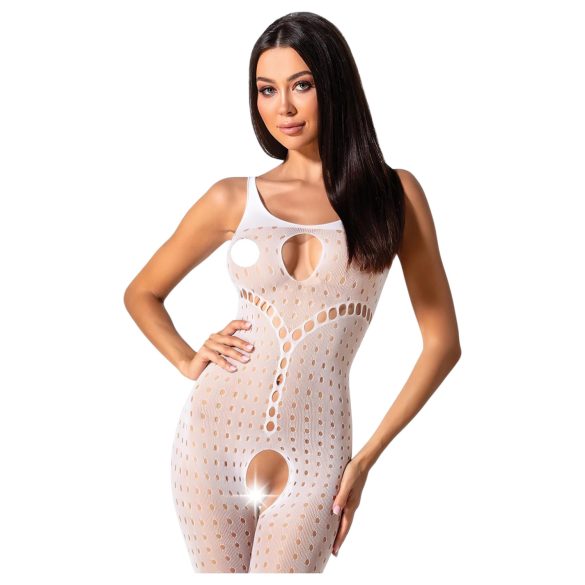 Passion BS078 - open catsuit met stippen - wit - S-L