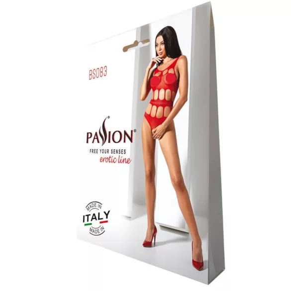Passion BS083 - open body met gaten - rood - S-L