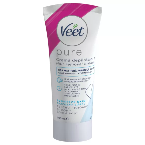 Veet Pure - ontharingscrème voor benen en lichaam - voor de gevoelige huid (200 ml)