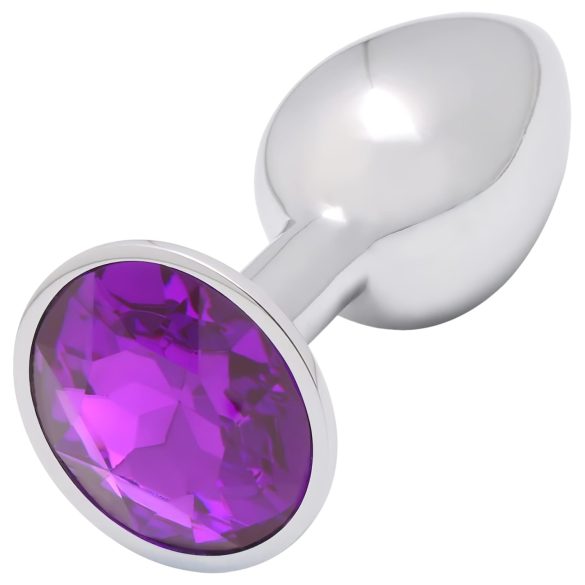 Sunfo - metalen anale plug met donkerpaarse steen (zilver)