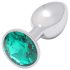 Sunfo - metalen anale plug met groene steen (zilver)