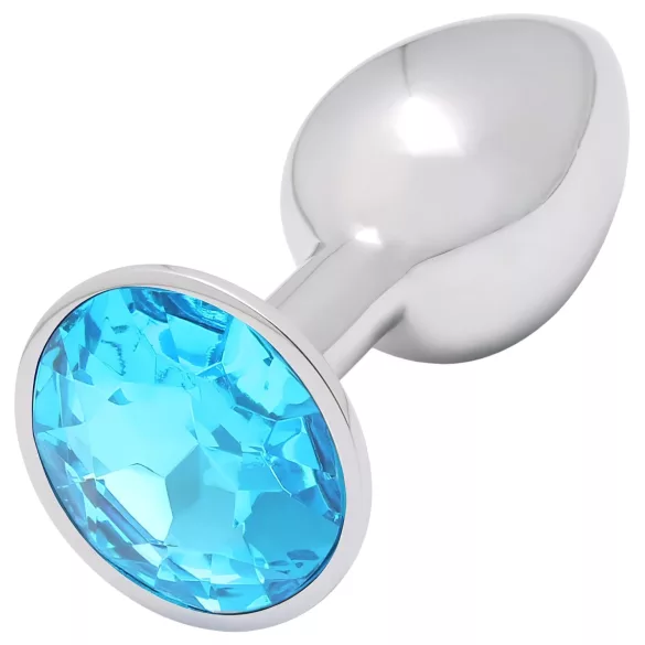 Sunfo - metalen buttplug - blauwe steen - zilver