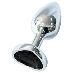 Sunfo - metalen buttplug - hartvormige zwarte steen - zilver