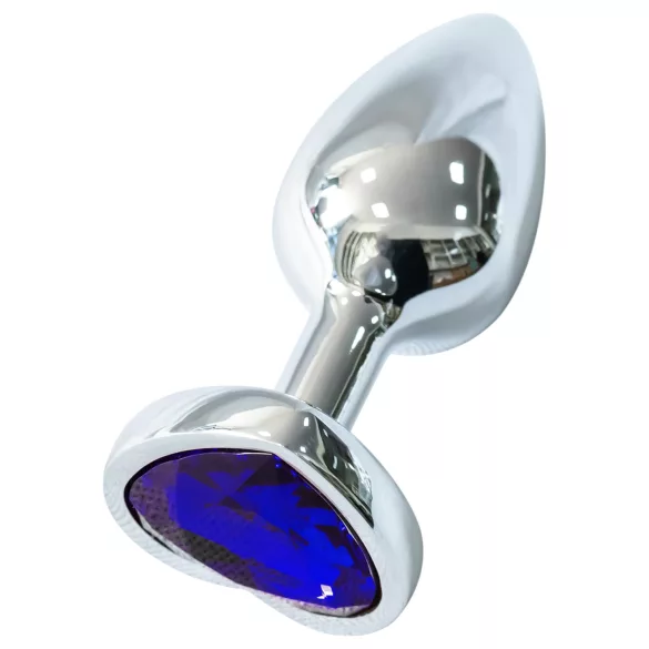 Sunfo - metalen buttplug met hartvormige paarse steen - zilver