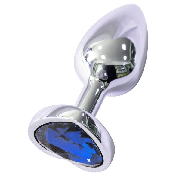 Sunfo - metalen buttplug met hartvormige blauwe steen - zilver