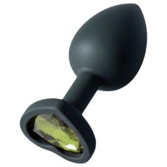 Sunfo - siliconen buttplug hartvormige groene steen - zwart