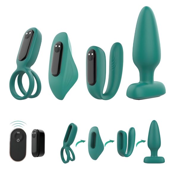 Sex HD - vibrator set met afstandsbediening - 4-delig - oplaadbaar - groen