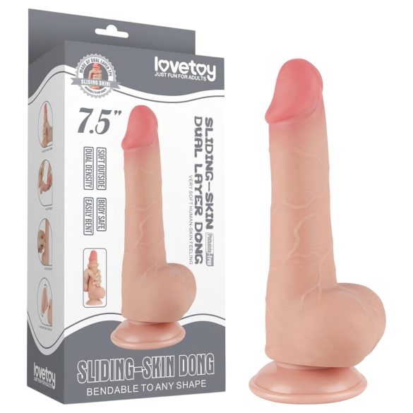 Lovetoy Sliding-Skin - dildo met zuignap - dubbel laag - 19,5cm - huidkleur