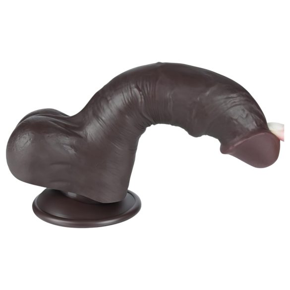 Lovetoy Glijdend-Vel - tweelaagse dildo met ballen - 20cm (bruin)