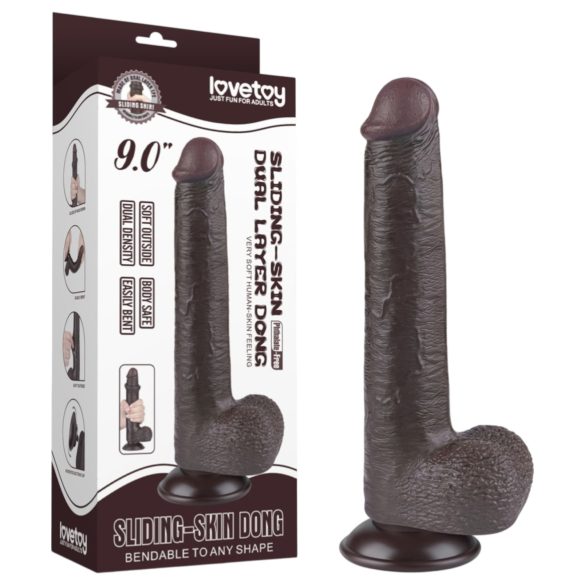 Lovetoy Sliding-Skin - dildo met zuignap - dubbele laag - 20,8 cm - bruin