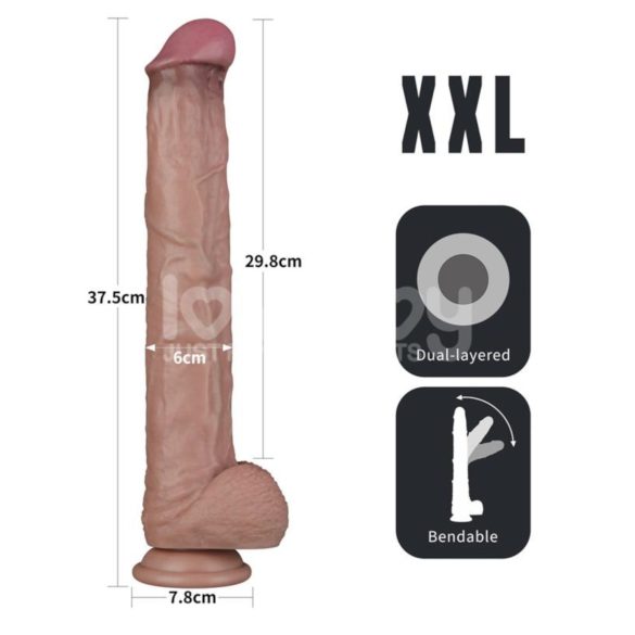 Lovetoy - dildo XXL - realistische dubbele laag - 36,5 cm - huidkleurig