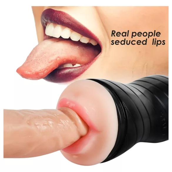Vibeconnect - masturbator met realistische mond en vagina - huidskleur/zwart