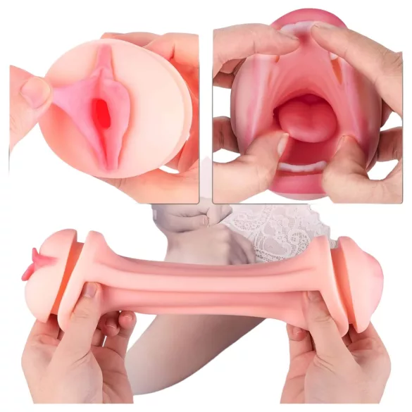 Vibeconnect - masturbator met realistische mond en vagina - huidskleur/zwart