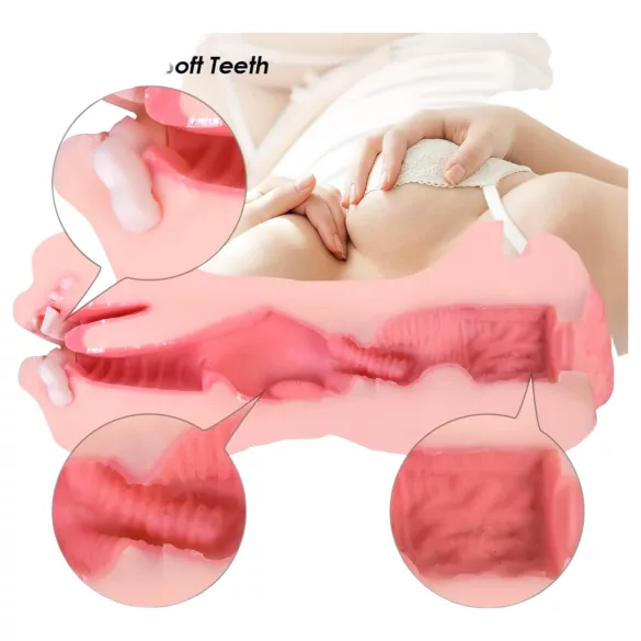Vibeconnect - masturbator met realistische mond en vagina - huidskleur/zwart