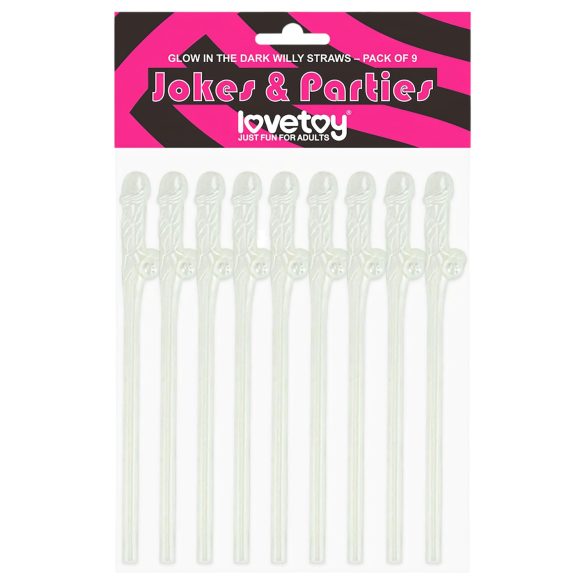 Lovetoy - rietje met penis - glow in the dark - wit