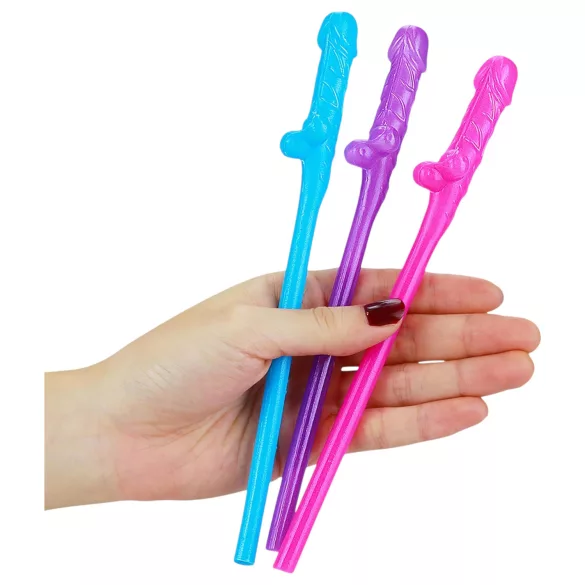 Lovetoy - realistische penis rietjes - roze/blauw/paars