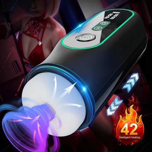 Leopard - op-en-neer bewegende vibrator masturbator - zwart