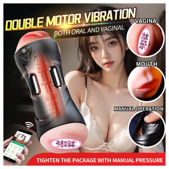 Leopard - penisvibrator met mond en kunstvagina - naturel